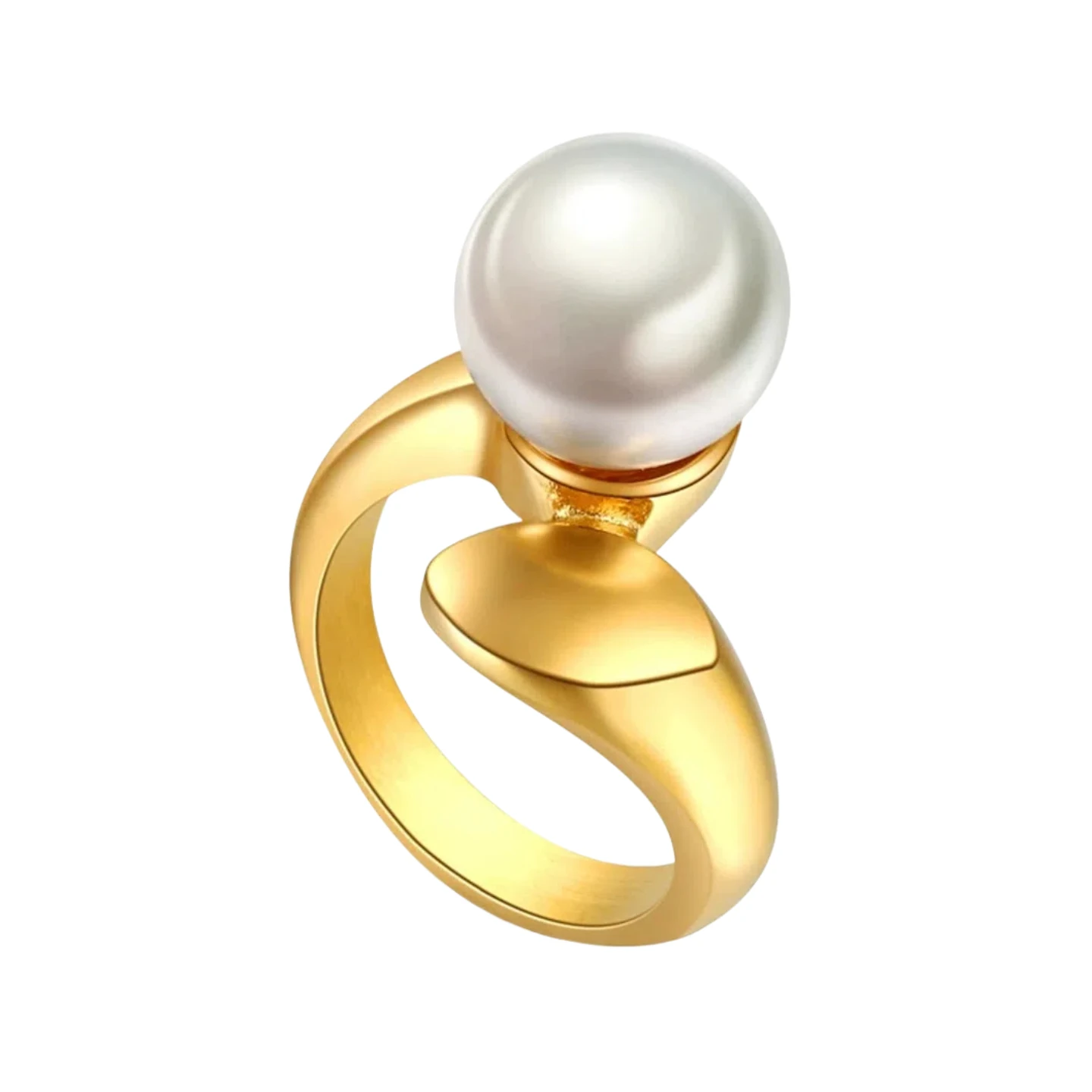 

2025 Simple Round Simulated Pearl Rings for Women Party Jewelry Gold Color Stainless Steel Geometry Cocktail Ring Anillos mujer