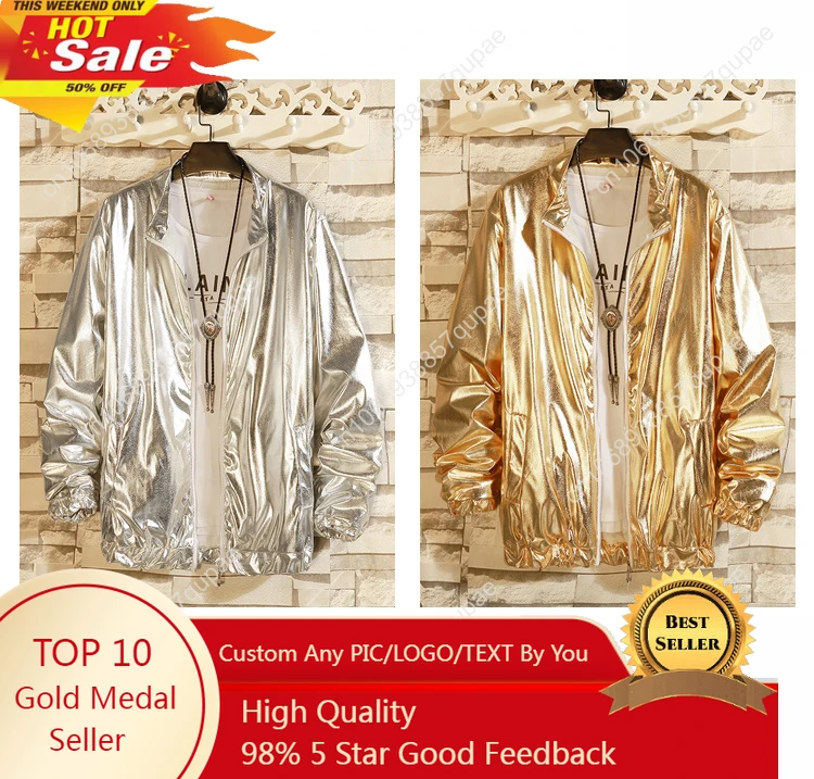 New Metallic Luster Casual Jackets for Men and Women Teenagers Disco Shiny Performance Clothes Fashionable Retro Loose Jackets