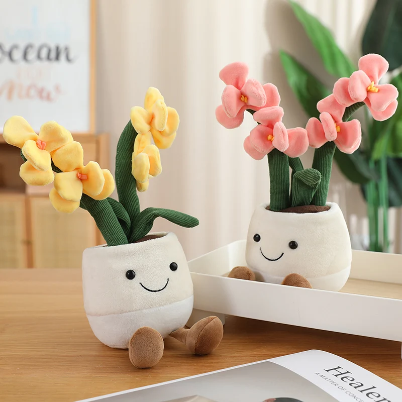 Plantes succulentes orchidées réalistes 35cm, jouets en peluche doux, décoration de maison, poupée créative, fleurs en pot, oreiller pour cadeau d'anniversaire
