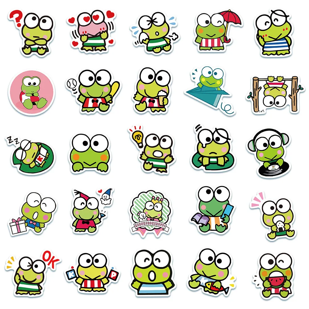 10/30/50pcs KEROKERO KEROPPI Sanrio Stickers Cute Big Eye Frog Cartoon Sticker for Kids Toy Phone Water Bottle Skateboard Decals