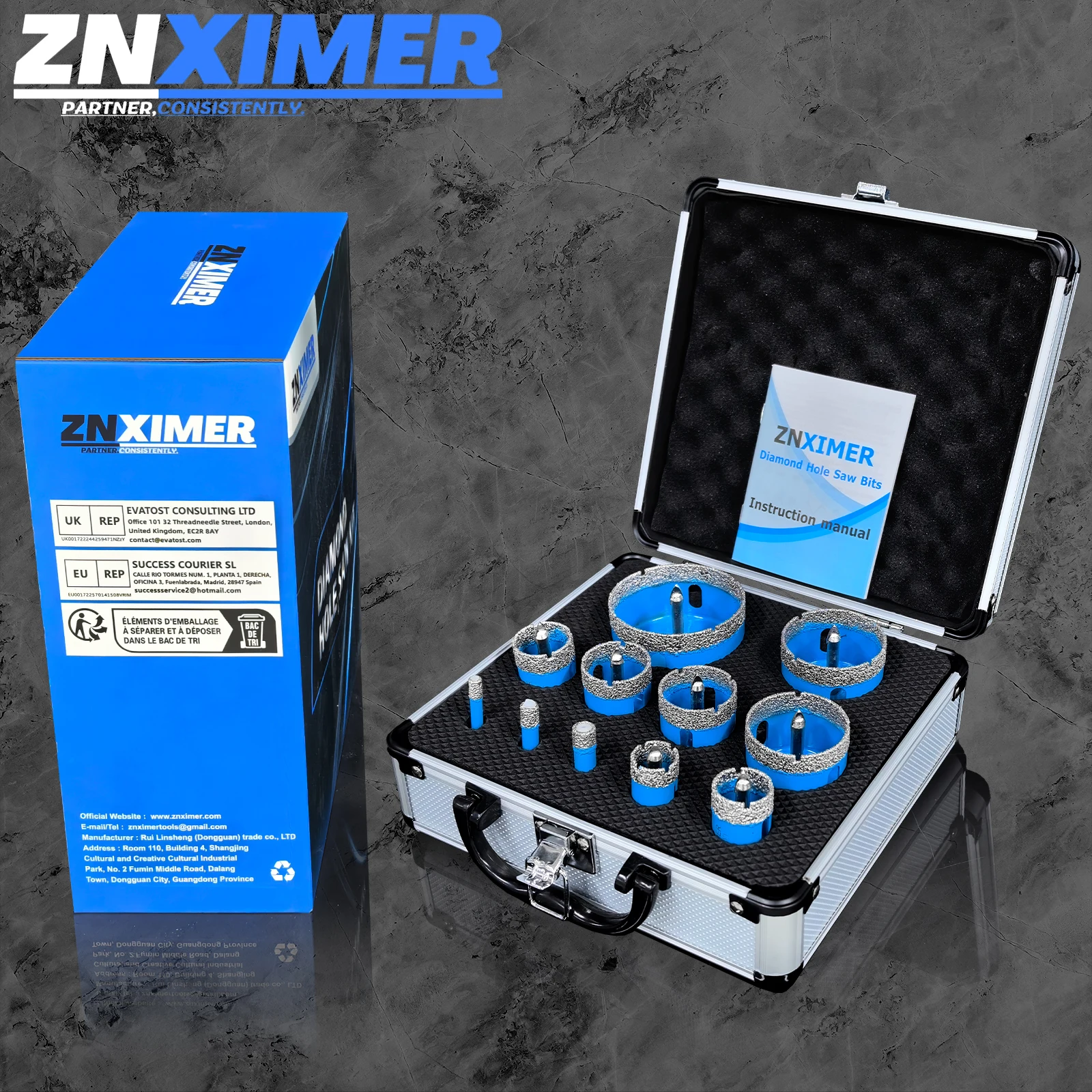 

ZNXIMER Алмазные сухие вакуумные паяные сверла, набор коронковых сверл, фарфоровая чашка, пила, плитка, гранит, мрамор, кольцевая пила, инструменты