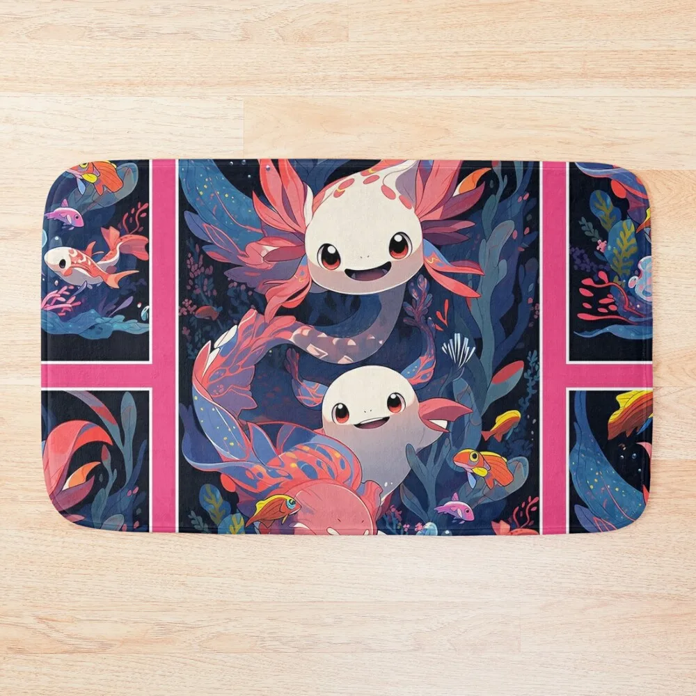 

Cute Axolotl Anime Art Design Cute Animals Axolotl Hentaii Chibi Kawaii Design Bath Mat Bathroom Carpet Set Non-Slip Pad Mat