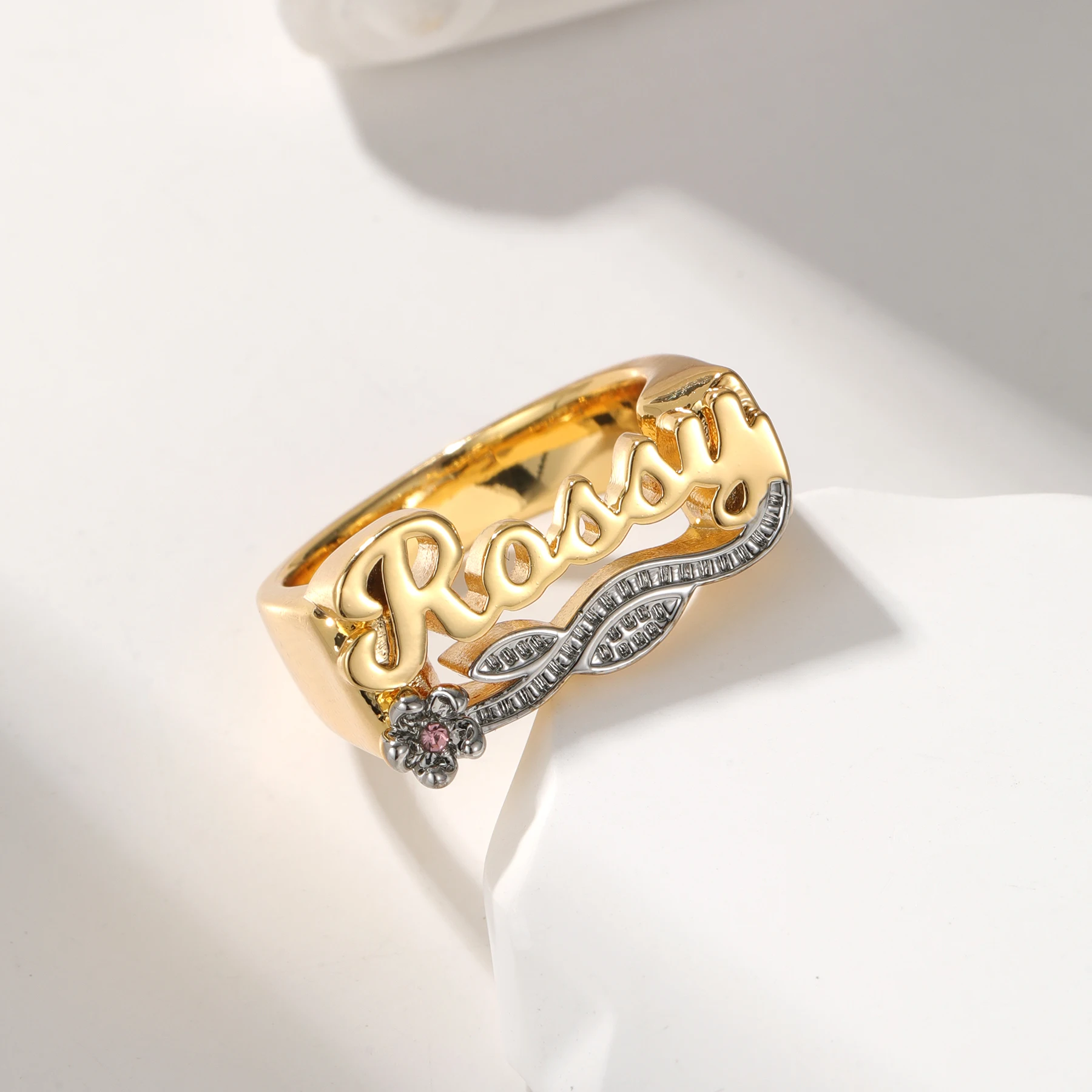 Custom 3D Double Color Name Ring With Birthstone Handcrafted Rings Design Personalized Diamond Cut Letter Finger Ring For Men