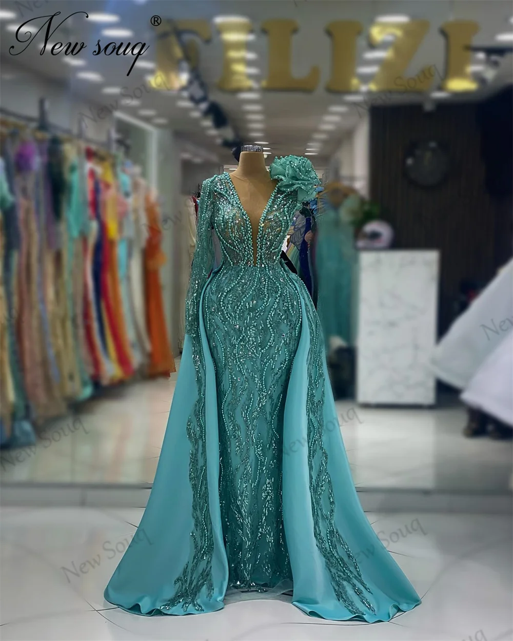 Arabic Pearls Evening Dresses For Wedding Newest Dubai Women Long Sleeves Party Cocktail Dress Custom Made Prom Dress Robes Gown