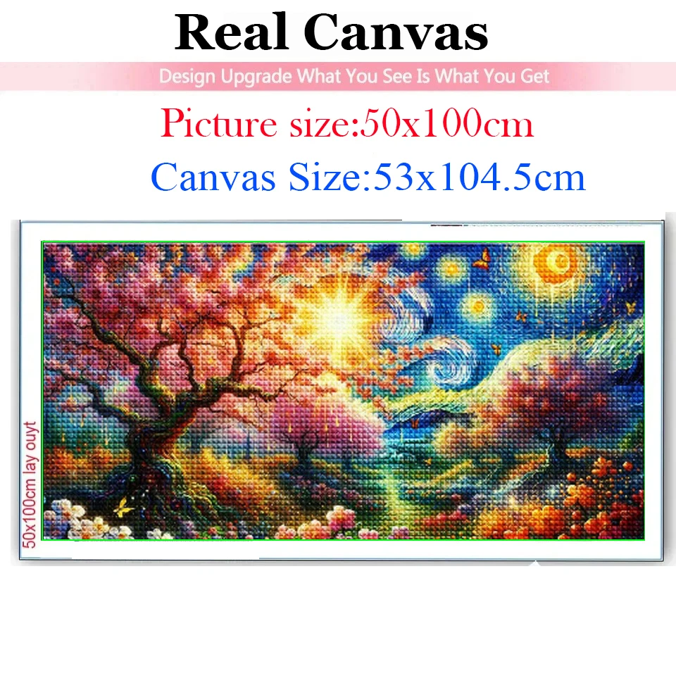 The Fall Of Night, Starry Sky Landscape DIY 5D Diamond Painting Cherry Blossom Van Gogh Art New Full Mosaic Diamond Embroidery