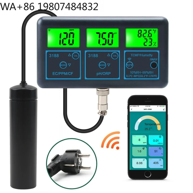 7-in-1 WiFi Smart Water Quality Tester Mobile App PH ORP EC TDS CF Temp Detector Aquarium Hydroponics Swimming Pool