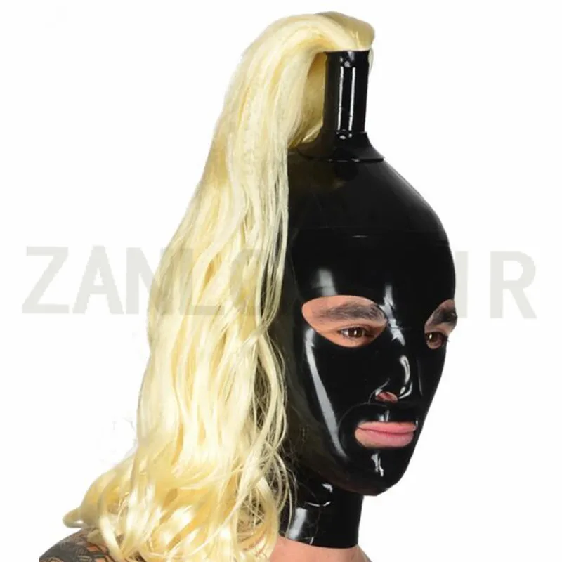 مصنع اللاتكس اليدوية مثير الملابس الداخلية الأسود اللاتكس النساء الإناث تخصيص حجم اللون عيون مفتوحة اغطية قناع القمم سستة مع شعر مستعار