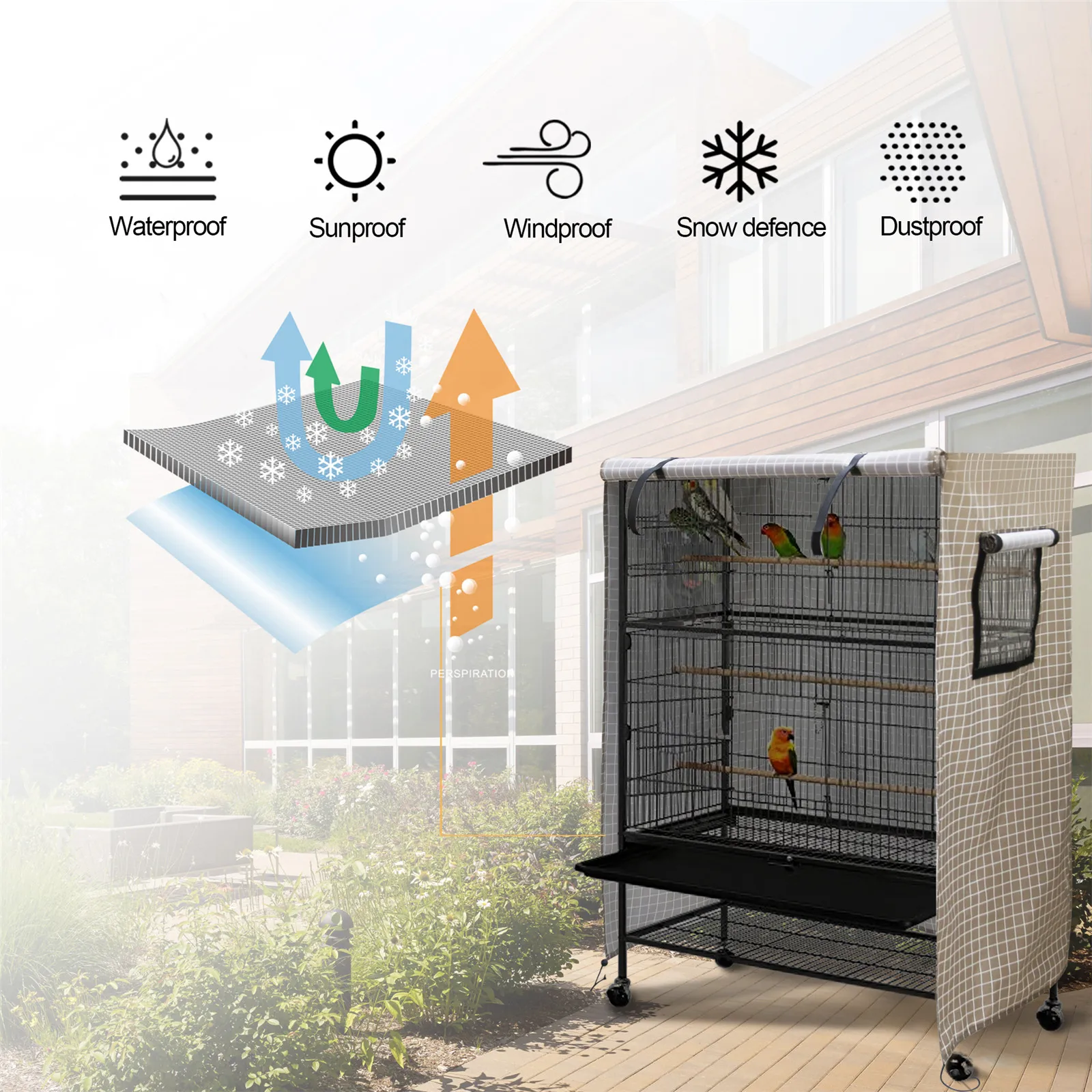 

Bird Cage Cover Vent Design Adjustable Hem High-Quality Materials Universal Size Protect Birds from Bad Weather