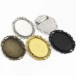 New Fashion 5pcs 30x40mm Inner Size 4 Colors Plated Pin Brooch Pierced Style Base Setting Pendant