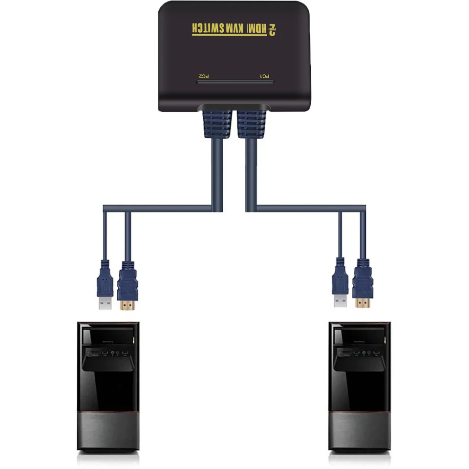 1080P @ 60Hz รองรับ HDMI และ USB 2.0 KVM 2x1 Hotkey SWITCH สําหรับคอมพิวเตอร์สองเครื่องแบ่งปัน 1 Monitor/HDTV/โปรเจคเตอร์คีย์บอร์ดและเมาส์