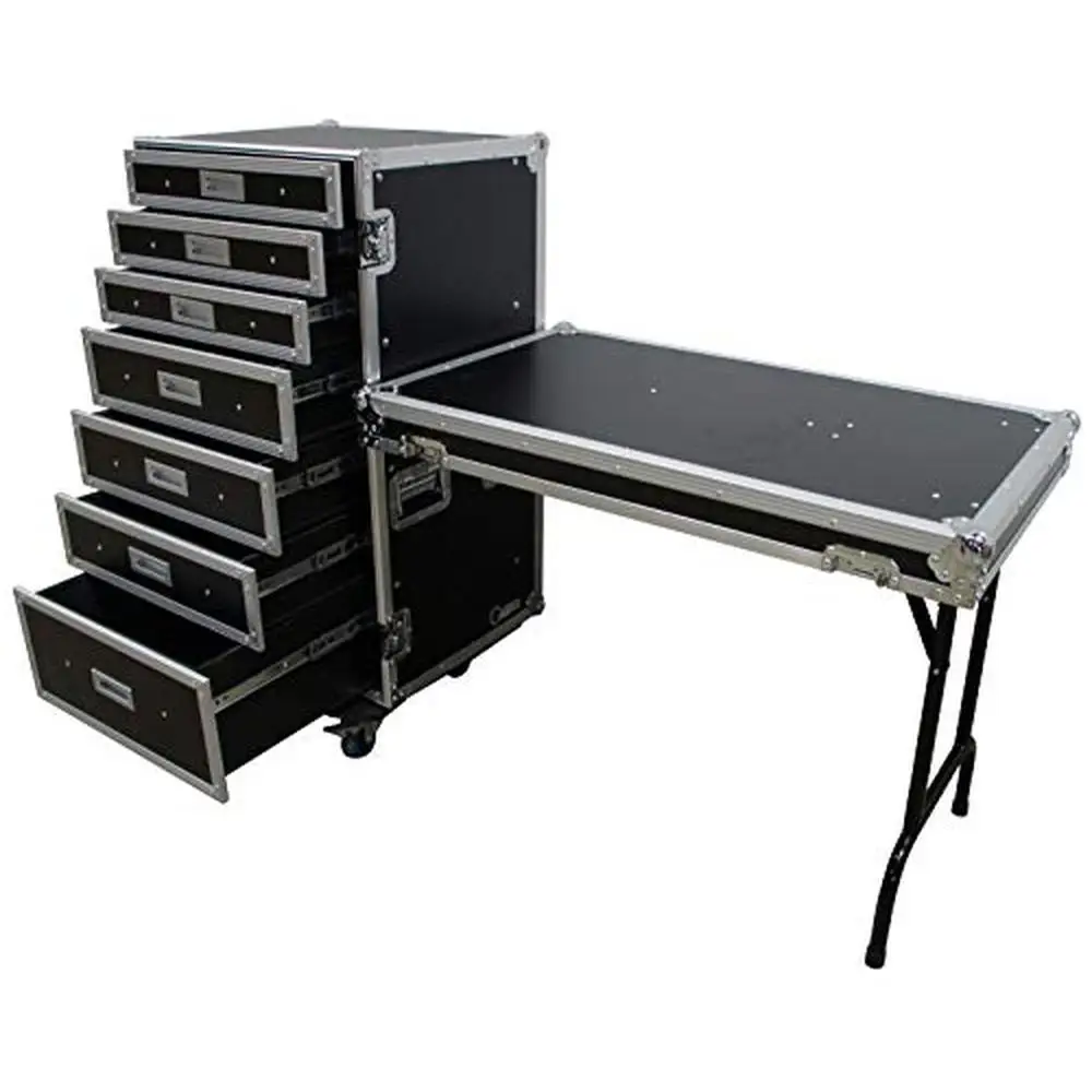 Portable Rolling 7 Drawer Production Vendor Workstation Table Side Attachment Sturdy Stackable Design Heavy-Duty Casters Black