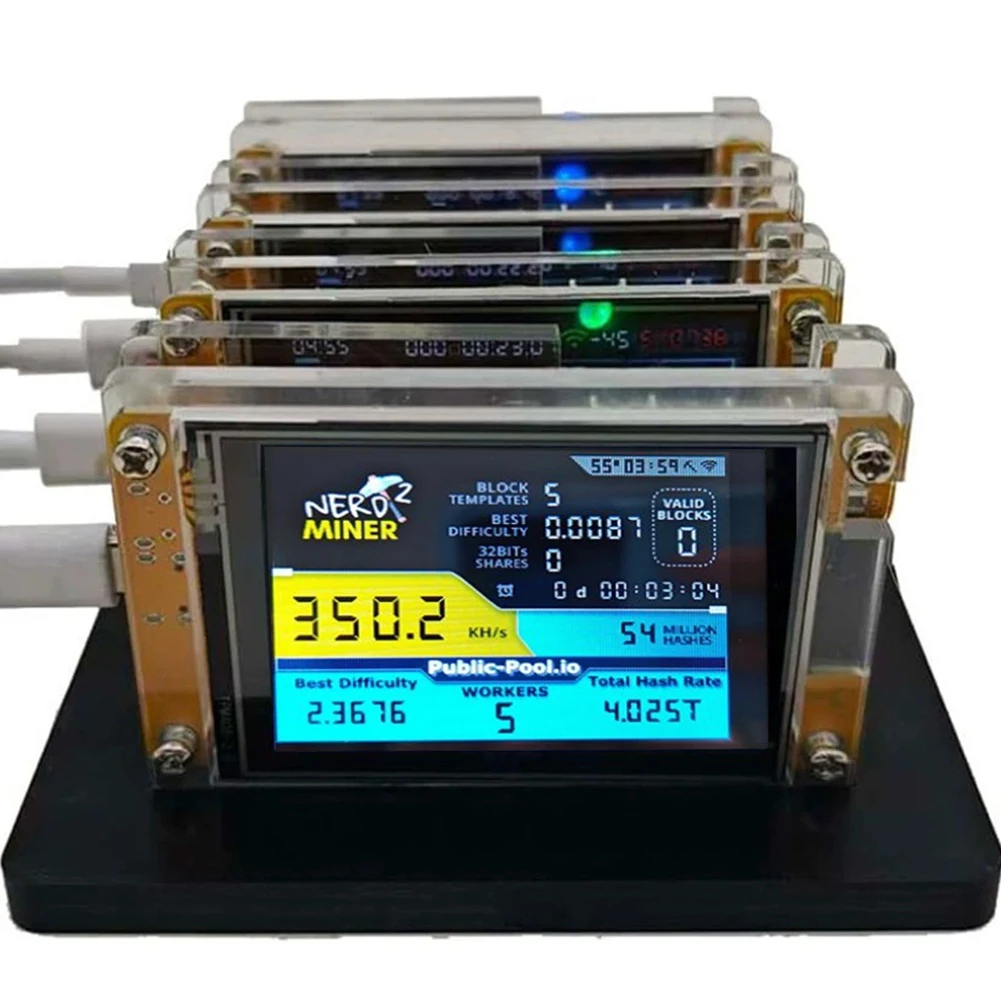 [NEWA76K!】 Upgraded Harshrate 4X 350KH/S Nmminer Nerdminer+ 4 Slots Base Bitcoin Crypto Solo Miner Featuring 2.8