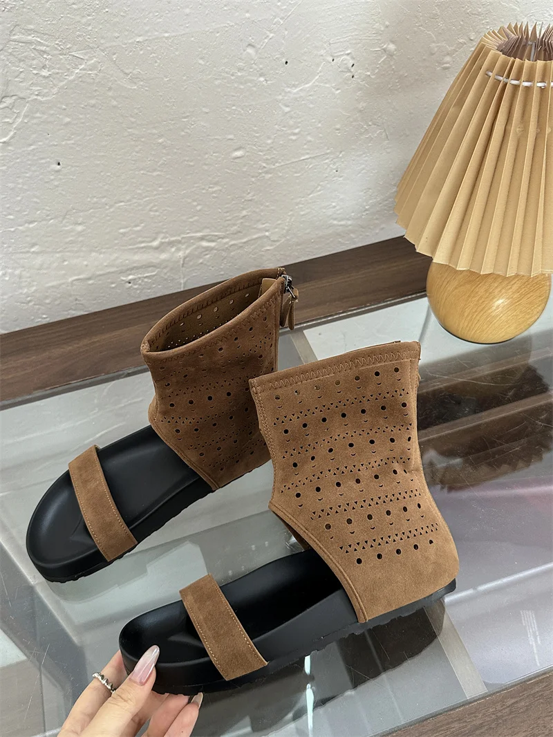 

Gladiator Rome Faux Suede Sandals Summer Cut Out High Top Ankle Boots Bohemia Ethnic Shoes Flat Heel 2026 Elegant Flip Flops