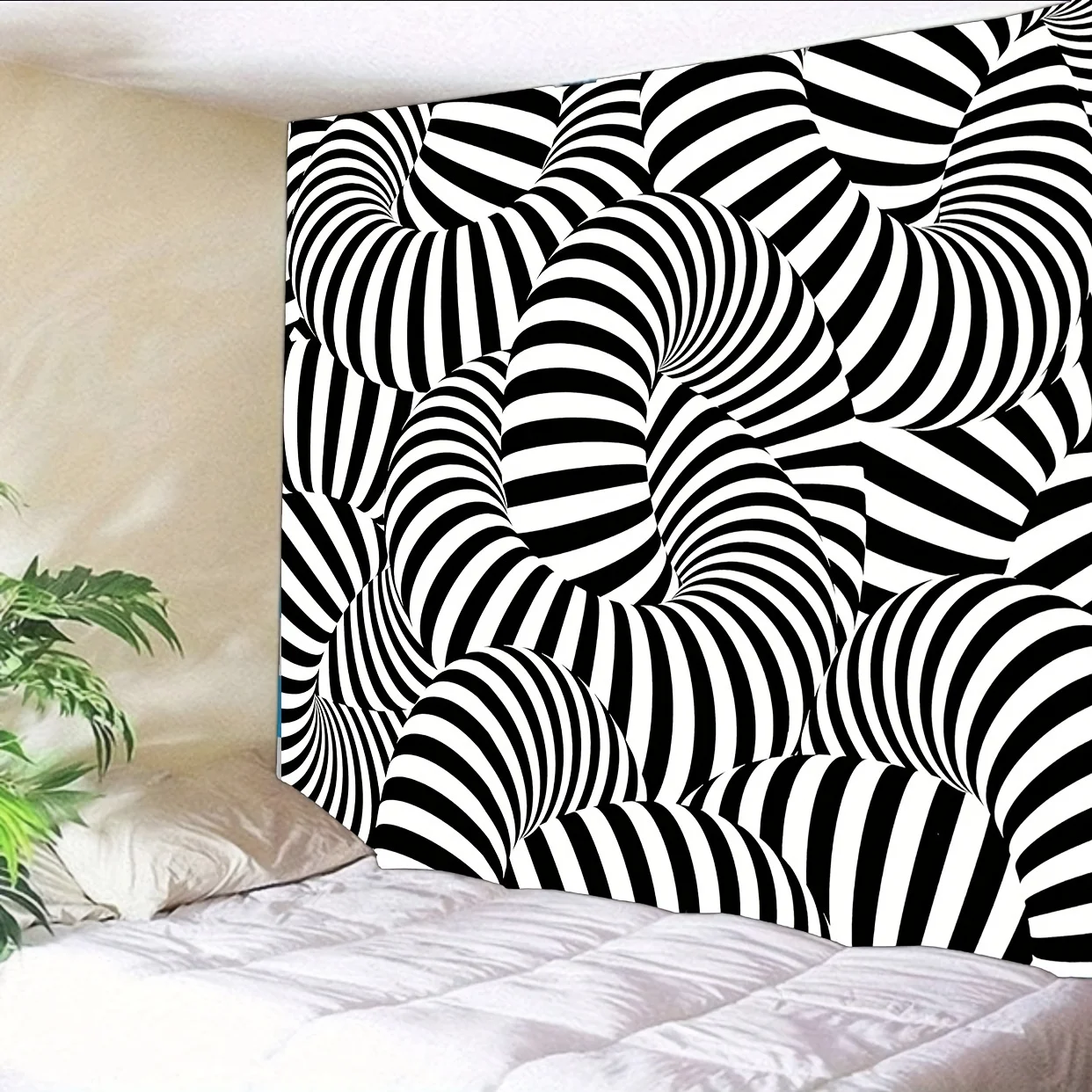 VIKAMA Illusion Art Wandteppich, schwarz-weiße Spirale, Wohnzimmer, Studio, moderne individuelle Kunst-Stil, Heimdekoration