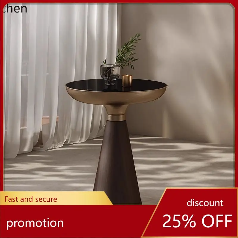 

CZ Tempered Glass Corner Table Round Hotel Room Side Table Living Room Modern Solid Wood Side Table