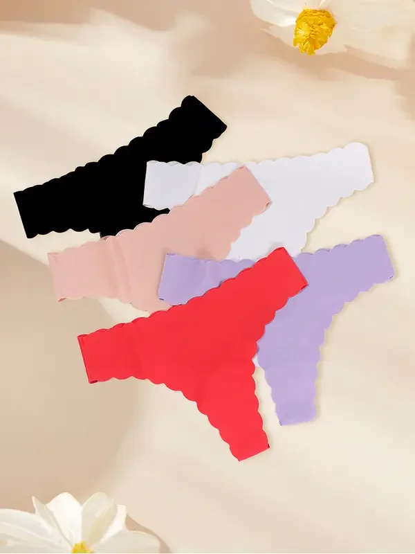 

5 шт. Бесшовное вязаное женское нижнее белье: ультрамягкие трусики, сексуальные дышащие однотонные стринги, женские трусики с низкой талией, эластичные G-стринги, Т-образные стринги