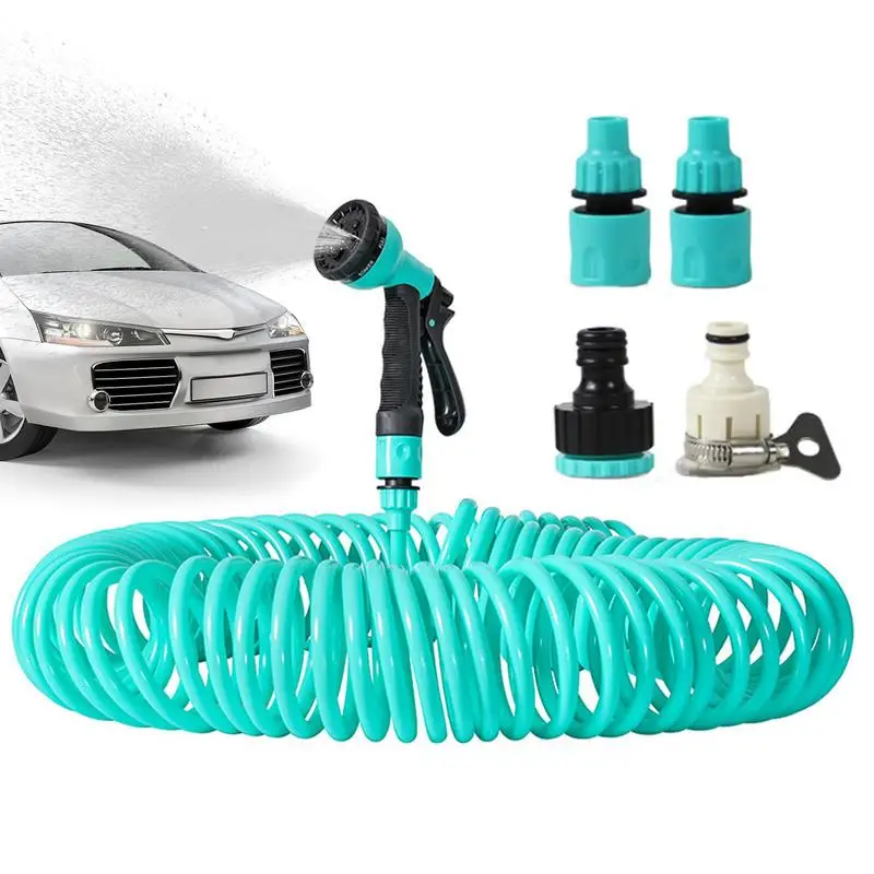 Coil Garden Hose  No Kinks Retractable Coiled Water Hose with Spray Nozzle Spring Pipe Plastic Hose Plant Watering Spray Guns