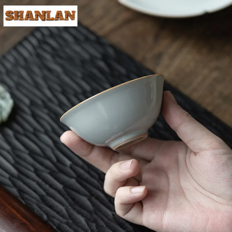 100ml Boutique Azure Ru Kiln Porcelain Tea Bowl Handamde Ice Cracked Glaze Teacup Personal Master Cup Chazhan Kung Fu Teaware