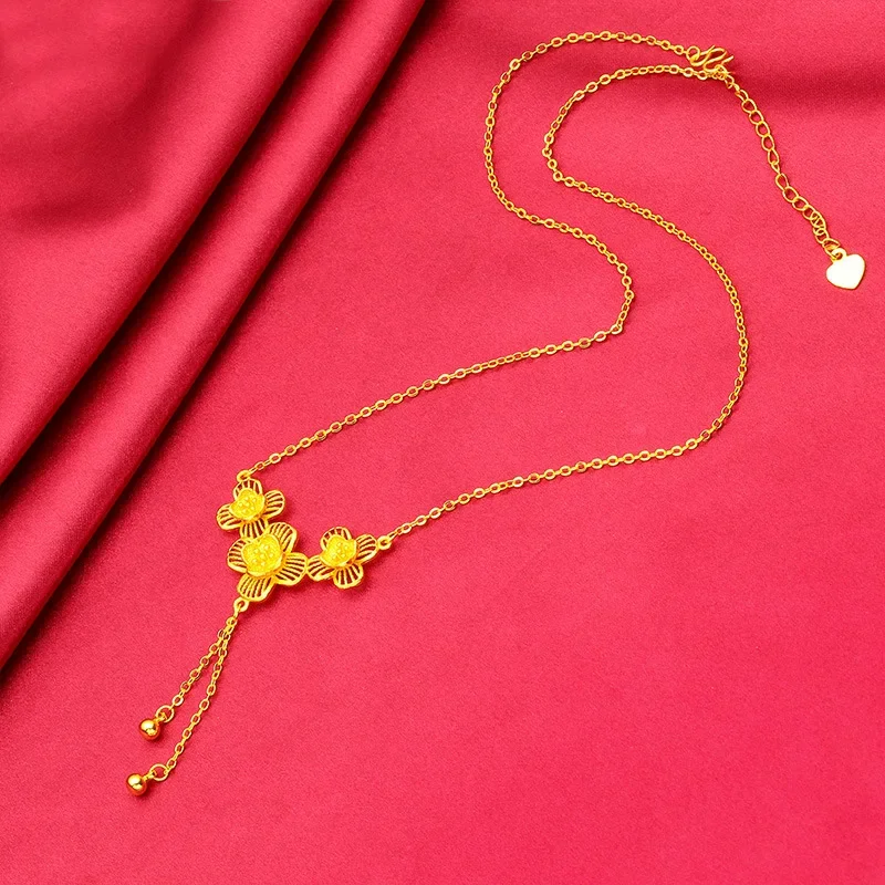 VivoGold VivoGold Flower Necklace for Women, 24K Gold, AU999 | 3D gold petals with zircons on delicate chain, elegant for daily