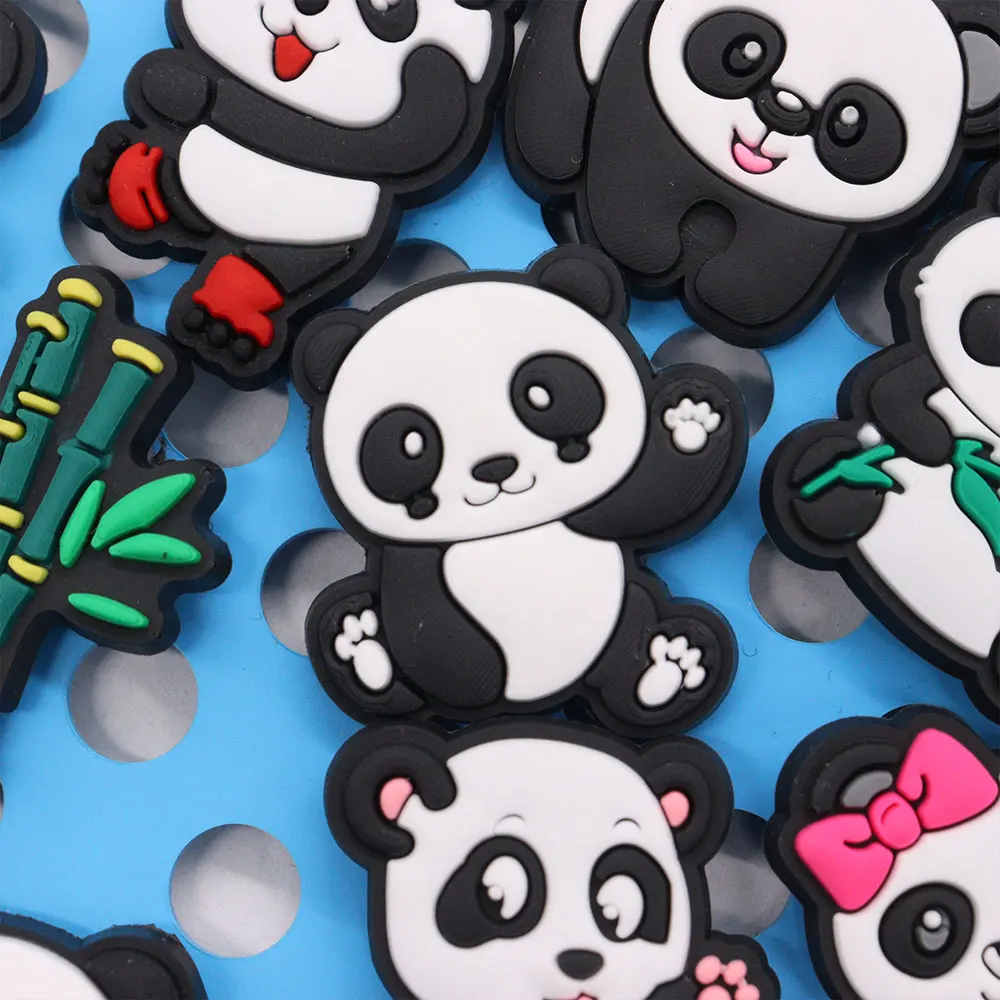 1-18PCS Panda Animals Charms PVC Cute Shoes Decorations Clogs Bamboo Sandals Accessories for Children Bracelet