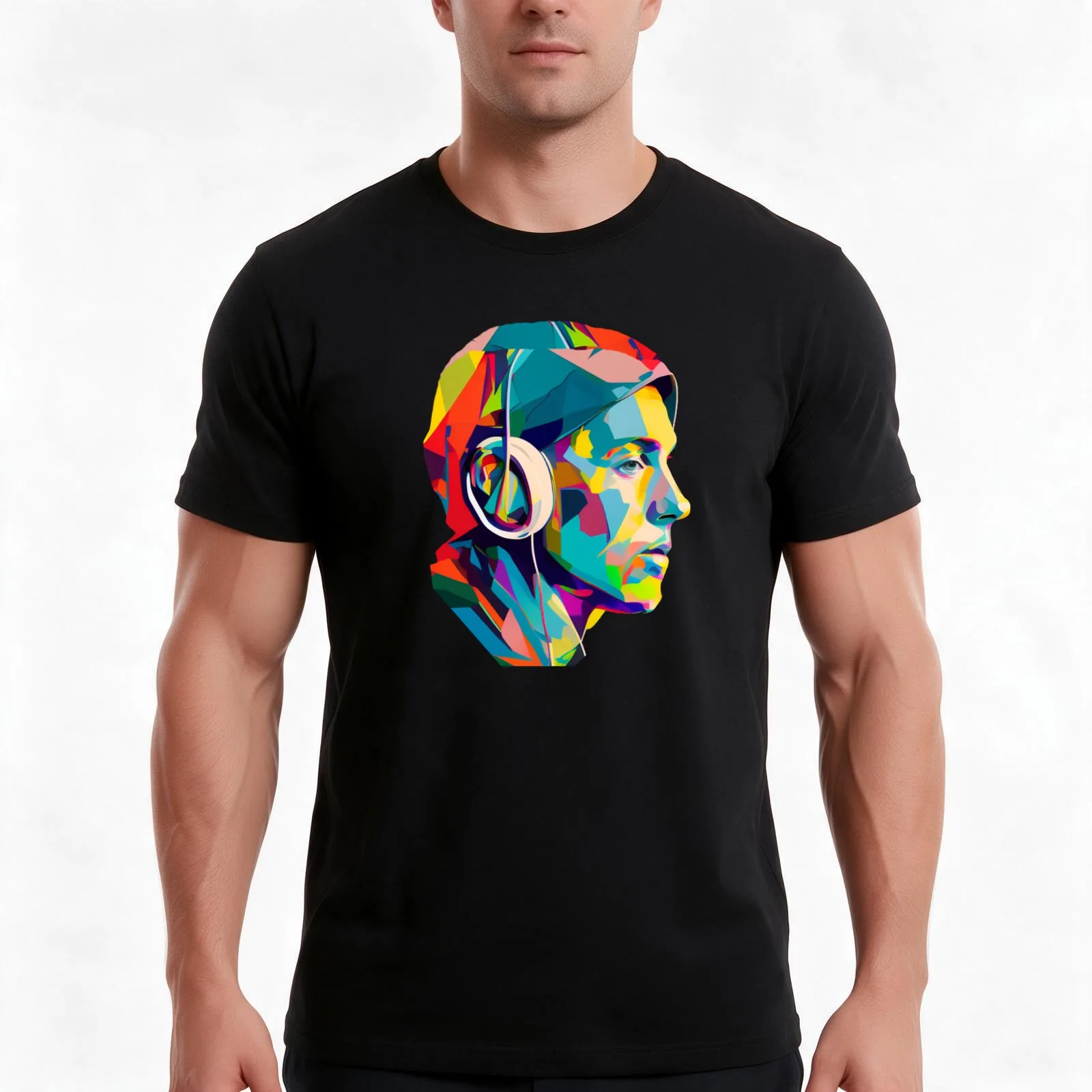 hip hop singer music wpap headset colorful T-Shirt, Summer Casual Cotton Tee, Oversized Streetwear Tops, Vintage Graphic Print