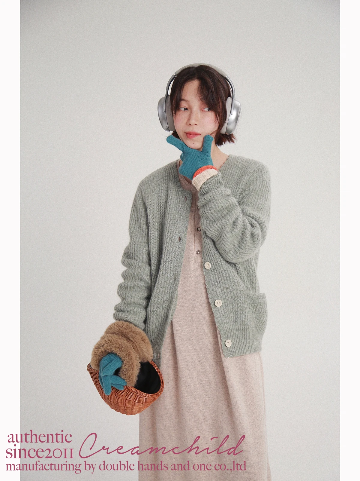 

Женский вязаный кардиган-свитер Crchild, зимняя верхняя одежда для многослойных образов, с круглым вырезом, из смесовой ткани (полиэстер и шерсть)