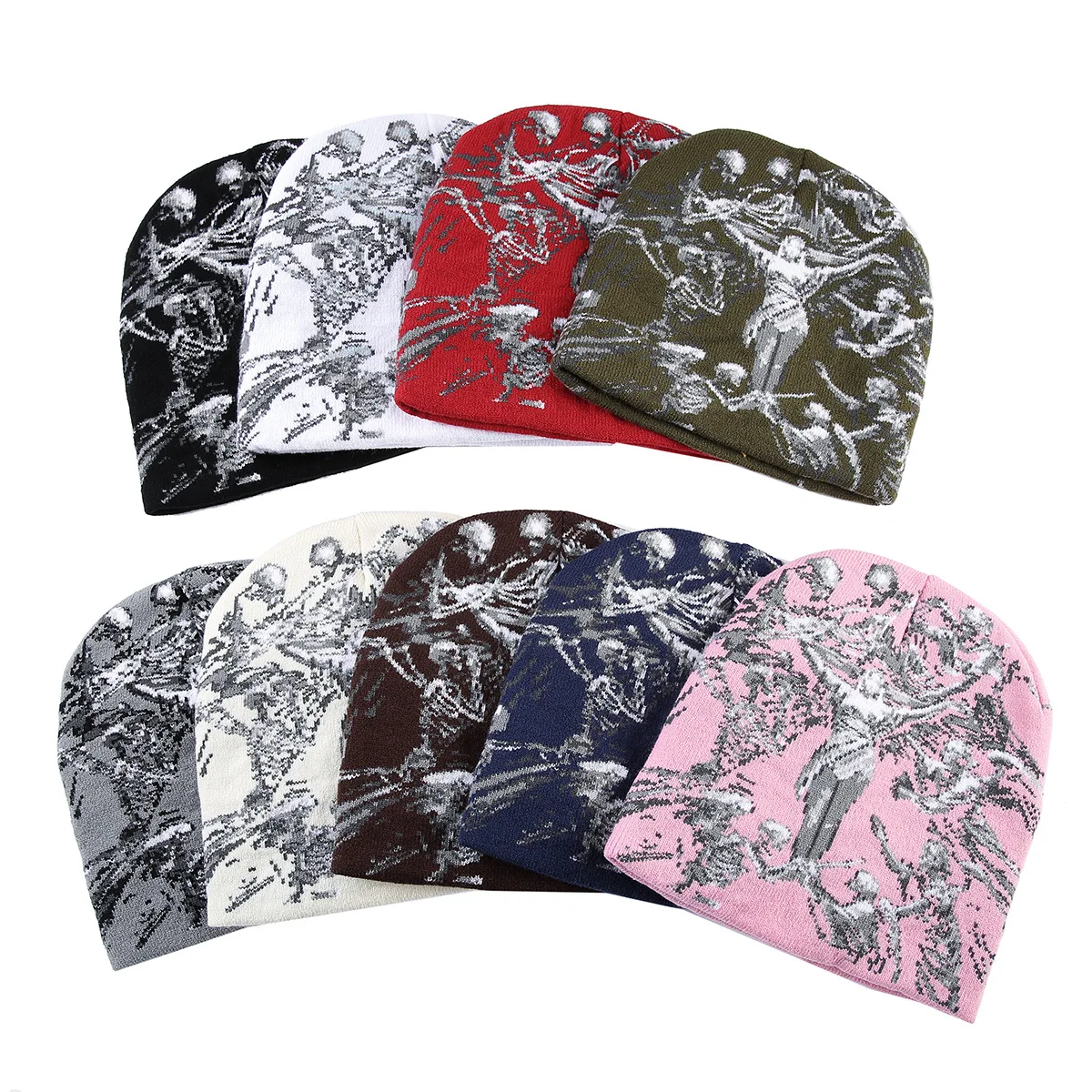 Fashion New Dark Style Jacquard Angel Skull Knitted Hats Warm Hip-hop Men Women Color Block Personal Street Beanies Versatile