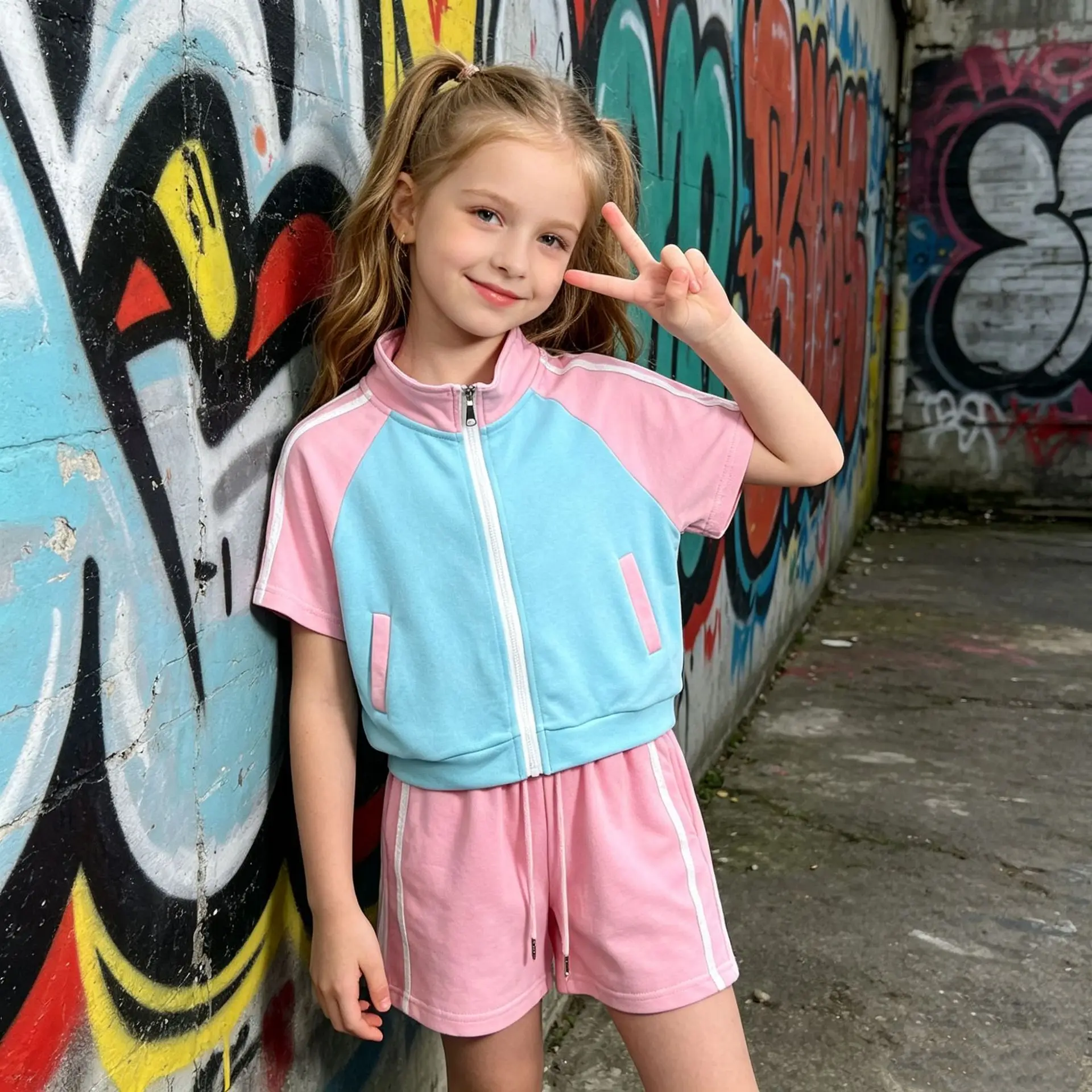 baby girls sport clothes suit color blocking casual zipper short sleeved cardigan+drawstring shorts 2pcs teen kids outfits set