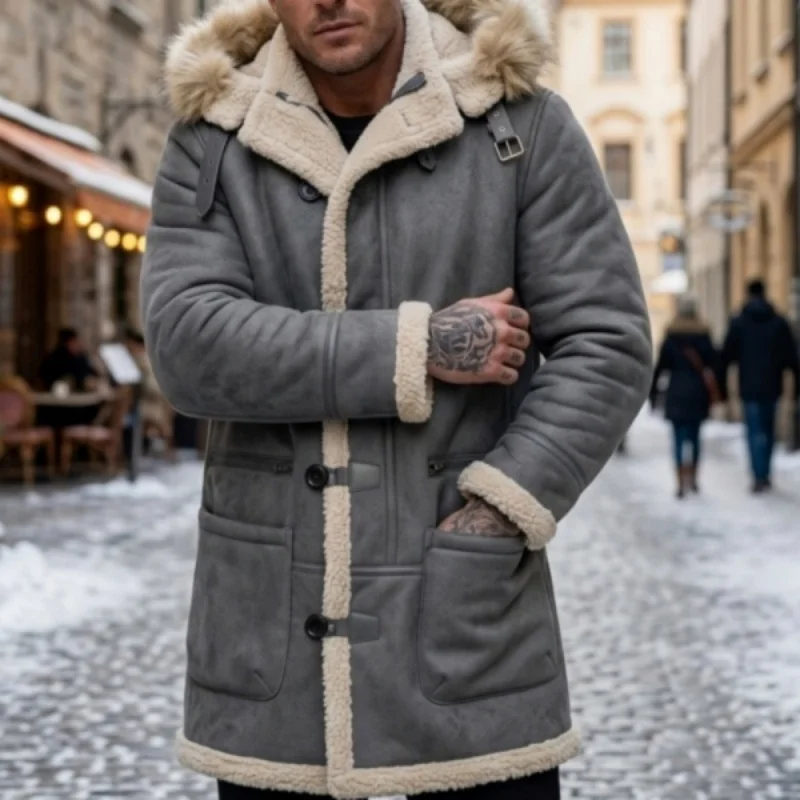 Men's Winter Fleece Jacket Popular Mohair Coat Multiple Pockets Hooded Jacket Outdoor Hiking Men's Clothing Thick Jacket for Men