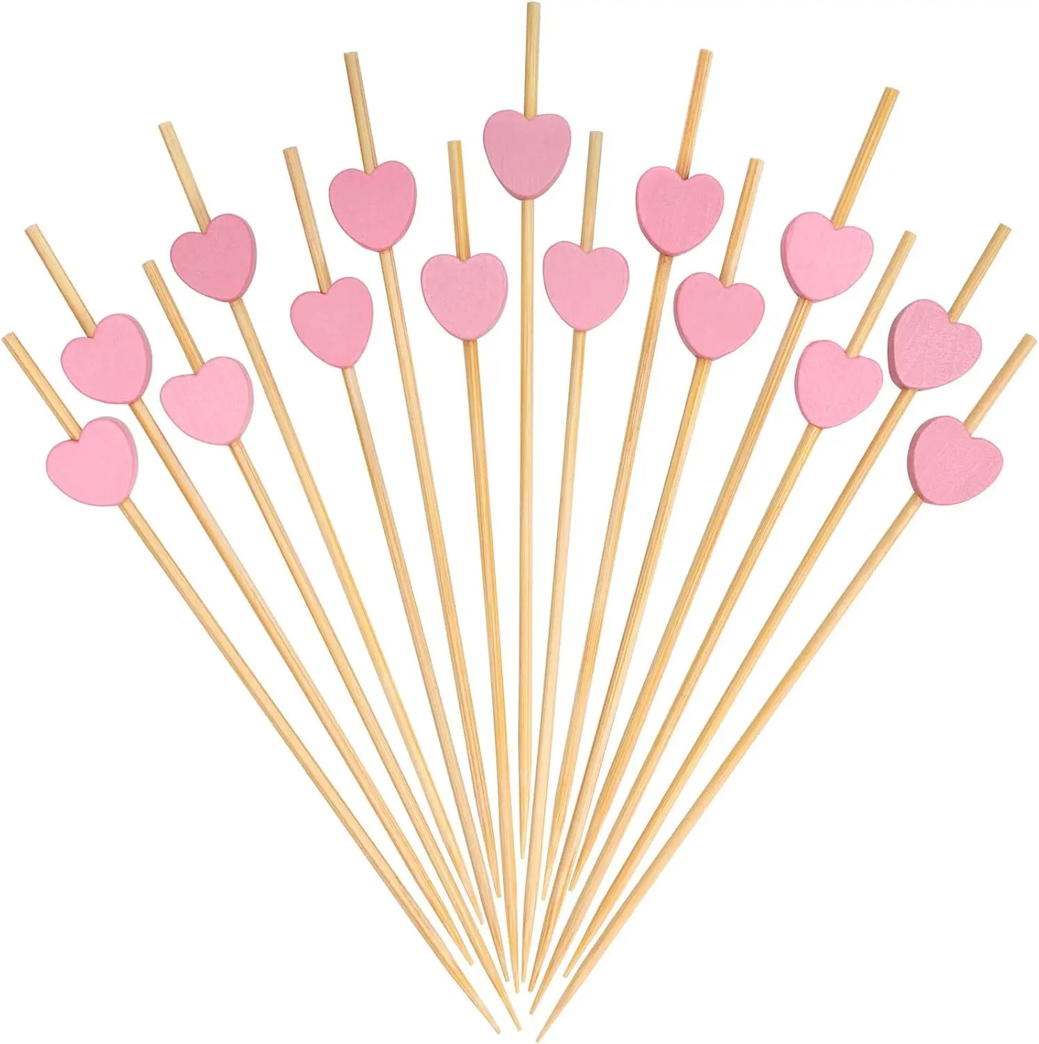 

Pink Love Heart Cocktail Picks, 4.7 Inch Long Bamboo Fancy Toothpicks for Appetizers, Decorative Bridal Wedding Valentines Party
