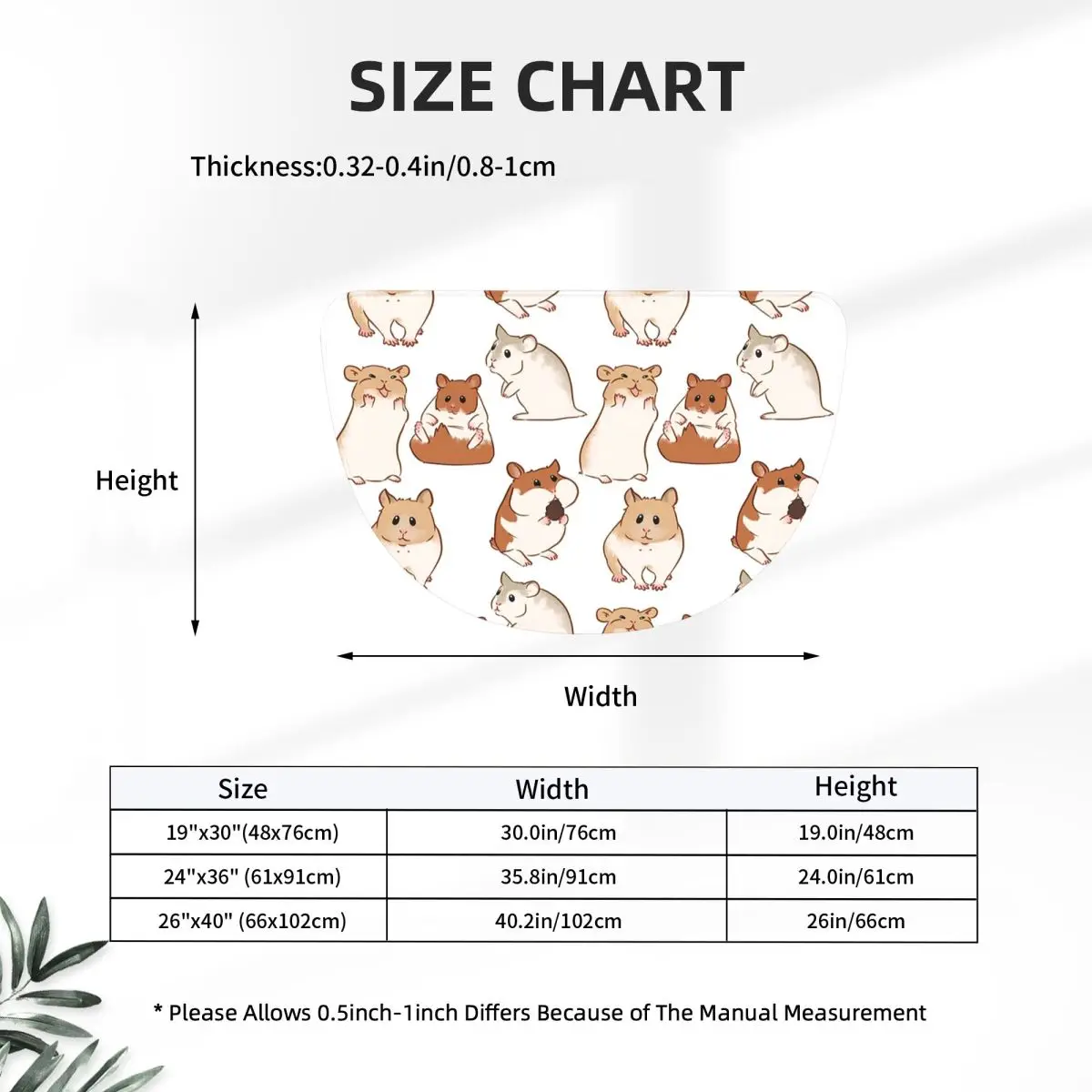 Cute Hamster Pattern Soft Flannel Half Round Doormat Non Slip Bathroom Mat Absorbent Floor Carpet for Garage