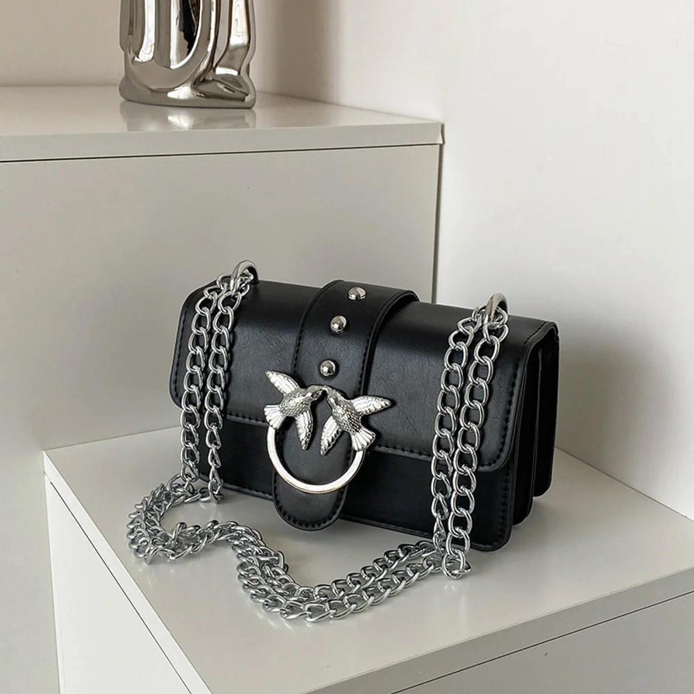 

Women's Double Swallow Chain Bag, Retro Pu Leather Flap Shoulder Handbag, Casual Crossbody Purse For Daily, Shopping & Party