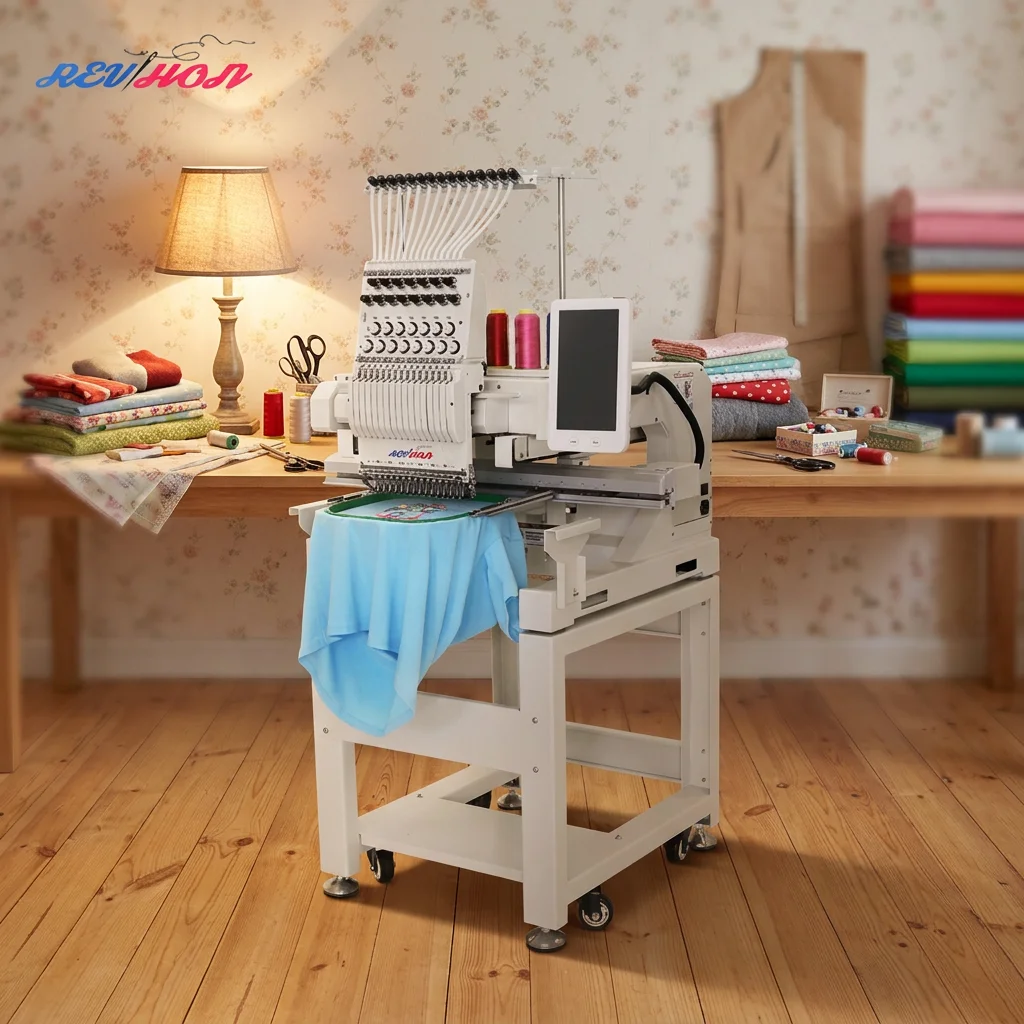 REVHON Chinese Factory Multi Function T-shirt Cap Professional Automatic 1 Head Computer Embroidery Machine