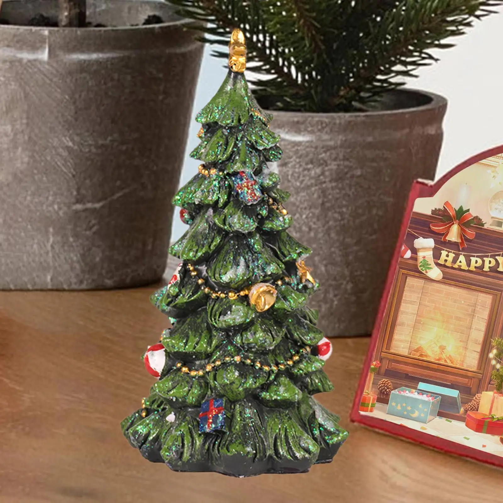 6.7inch Mini Christmas Tree Figurine Xmas Table Centerpieces Decorative Craft Tabletop Ornament for Fairy Garden Decor Versatile
