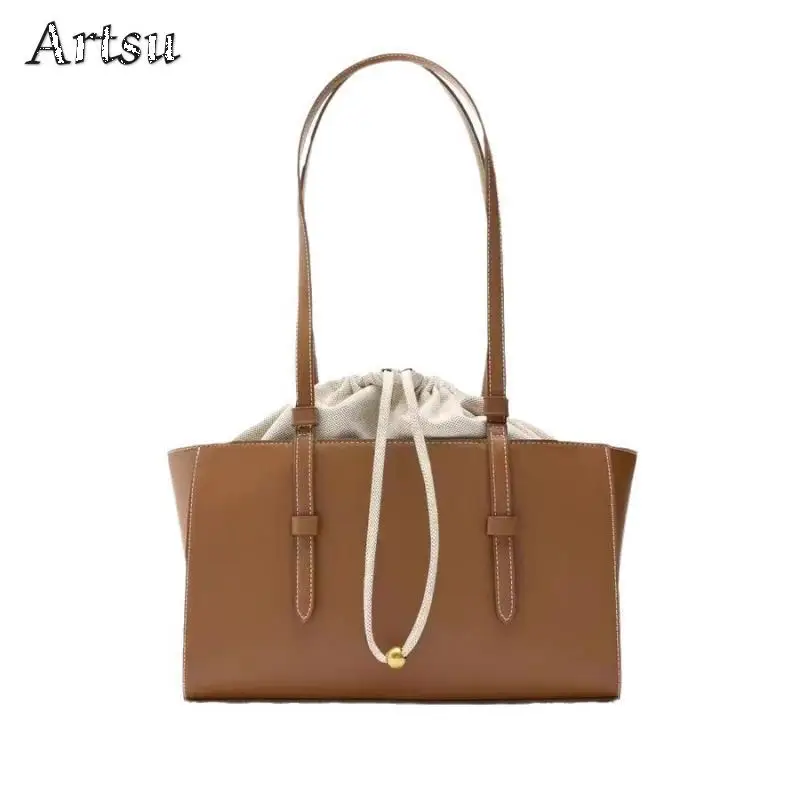 

Women Soft Leather Tote Bags New Fashion Korean Leisure Versatile High Capacity Lady Texture Commuter Drawstring Shoulder Bags