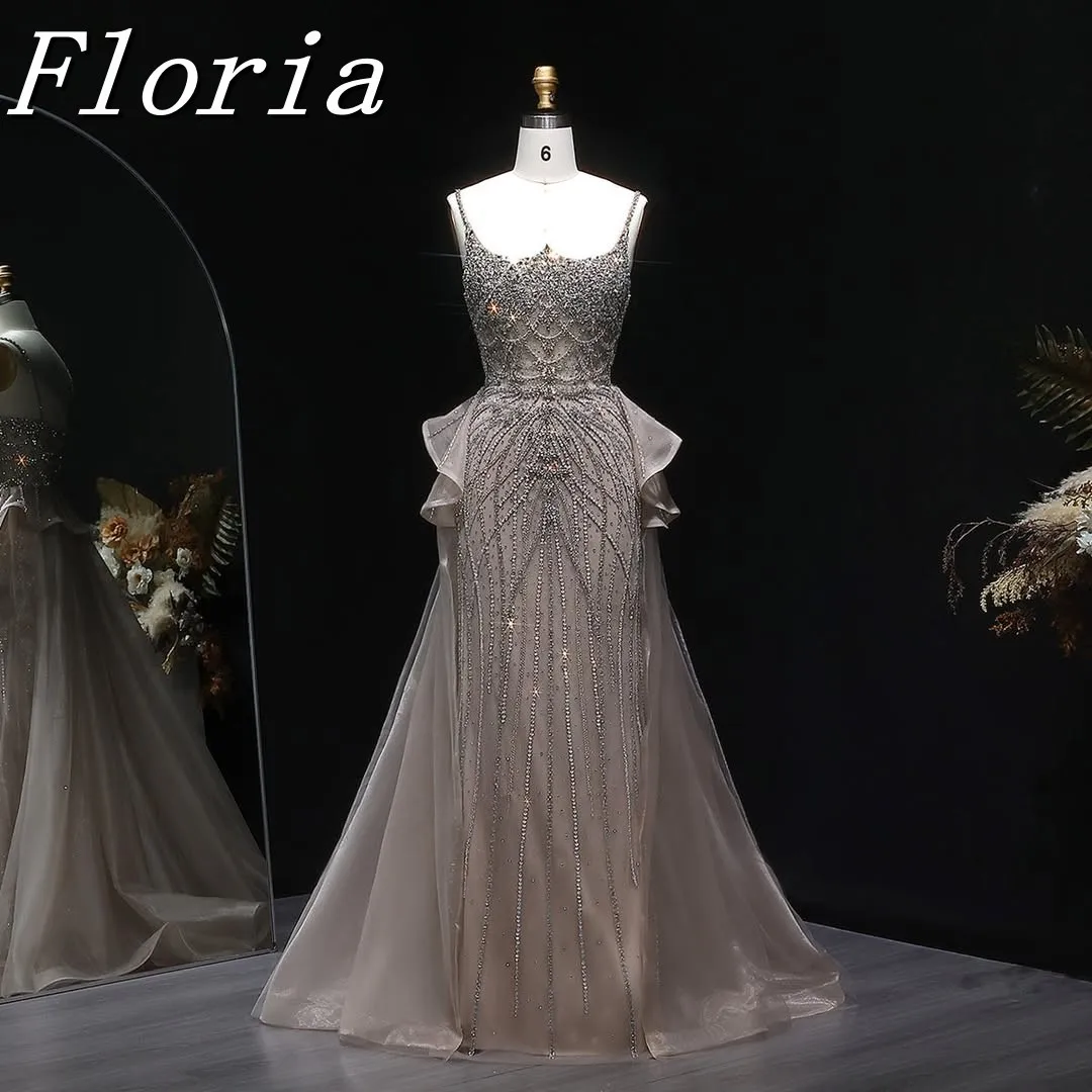 

Customized 2025 New Crystals Mermaid Evening Dresses With Ruched Train Heavy Hademade Spaghetti Strap Wedding Party Gown