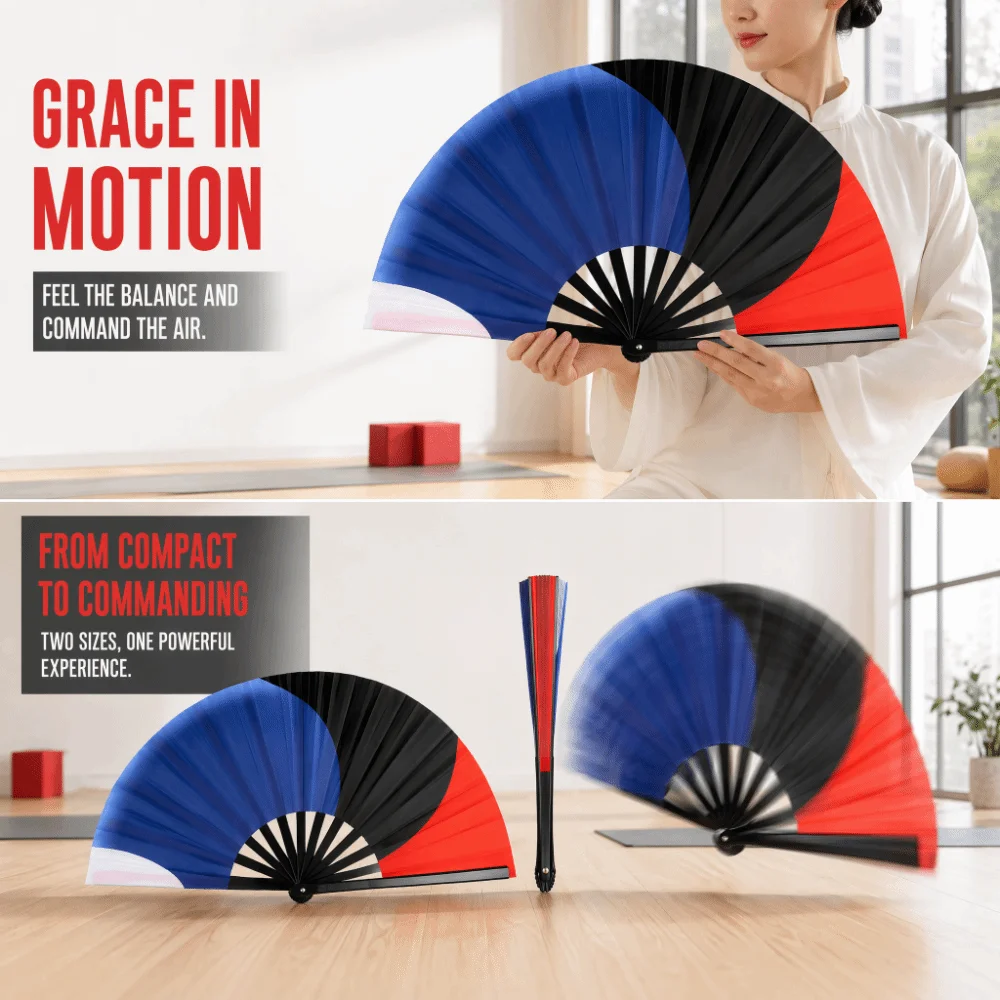 Traditional Double-Sided Tai Chi Fan Three Color Plastic Bone Performance Fan Smooth Opening Single Side Kung Fu Fan Women Use