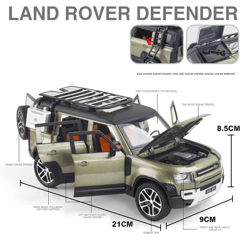 New 1:24 Land Rover Defender SUV Toy Alloy Car Diecasts & Toy Vehicles Car Model Miniature Scale Model Car Toys For Kids Gifts