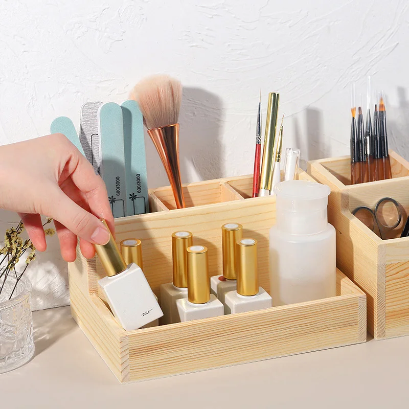 Wood Manicure Tools Display Empty Box Nail Drill Machine Bits Holder Saving Space for Nail Training DIY Nail Art Accessories