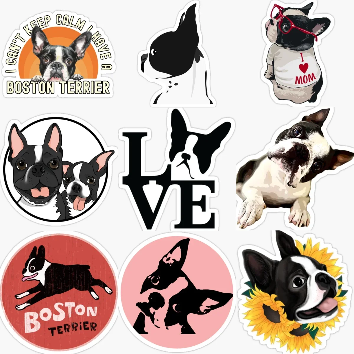 Boston Dog Creative Pet Cute PVC Car Sticker for Decorate Car Van Bicycle Helmet Bumper Fridge Table Decal Accessories