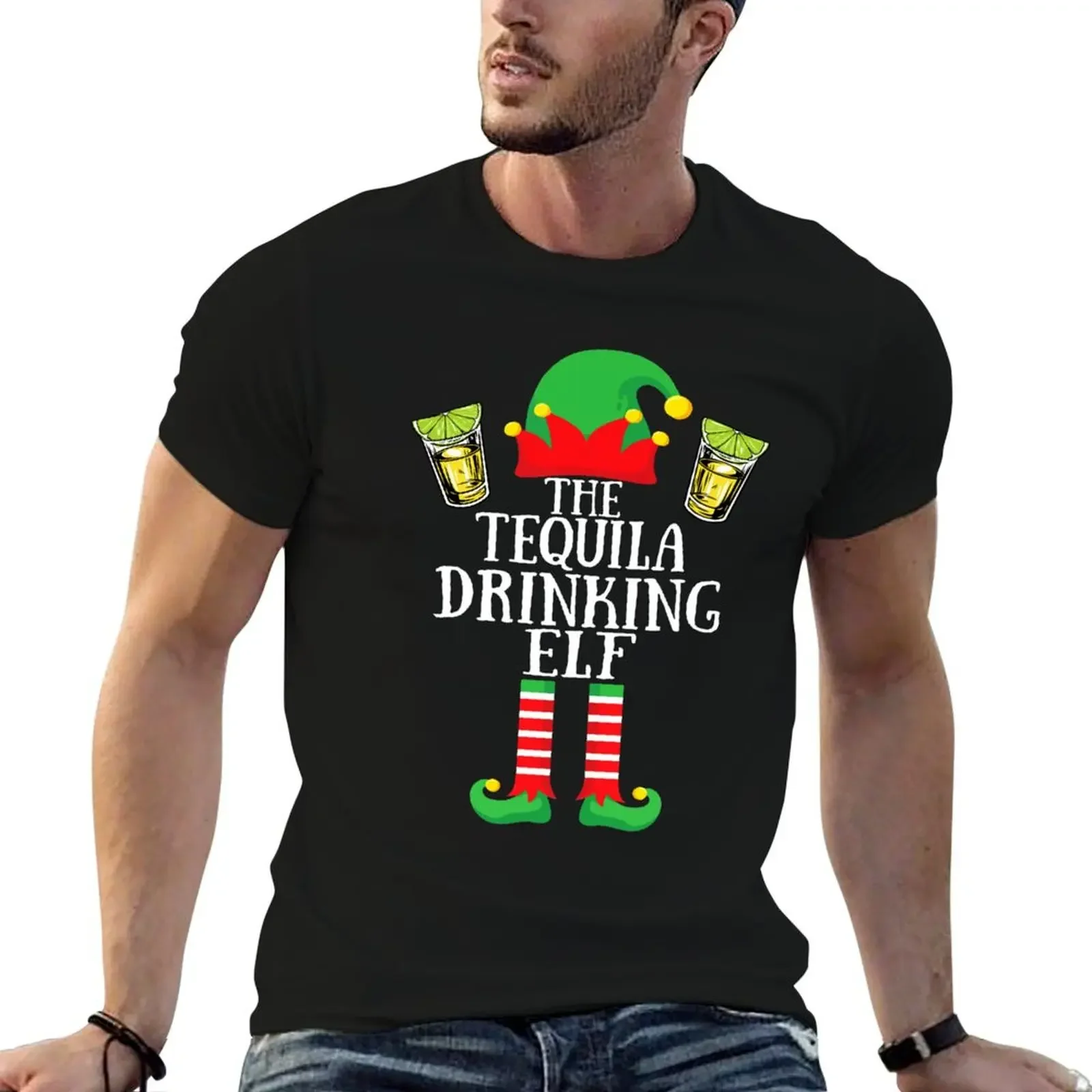 The Tequila Drinking ELF Matching Family Group Xmas Pajama T-Shirt customizeds summer top tshirts for men