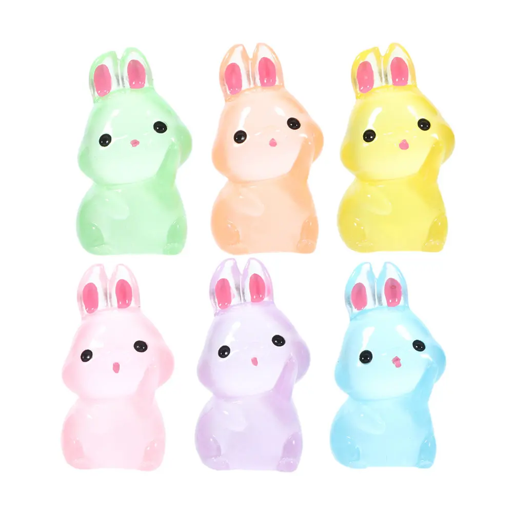 24Pcs Cartoon Resin Mini Rabbit Statues Glow in Dark for Garden Micro Landscape Cake Car Decoration Tiny Animal