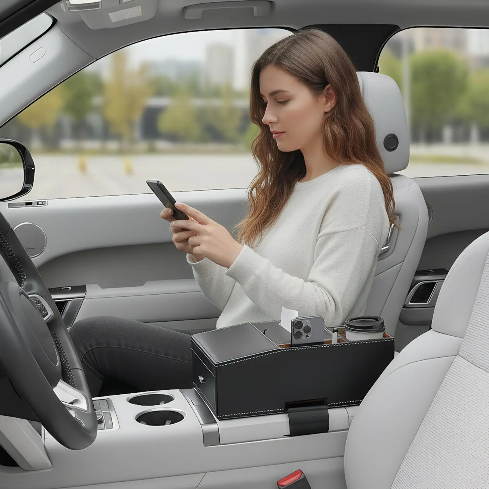 

Arm Rest Organizer Car Multifunctional Dispenser Car Console Organizer With Cup Holder For Automotive Interior Phone Accessories