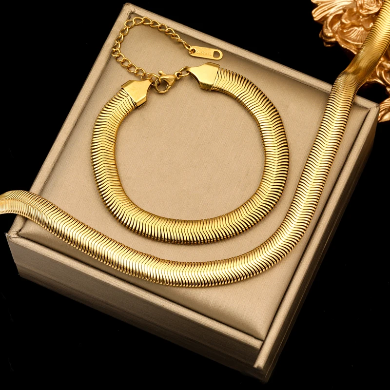 EILIECK 316L Edelstahl Goldfarben Dicke Schlangenkette Halskette Armband für Frauen Mädchen Mode Schmuckset Geburtstagsgeschenk – Detail 7