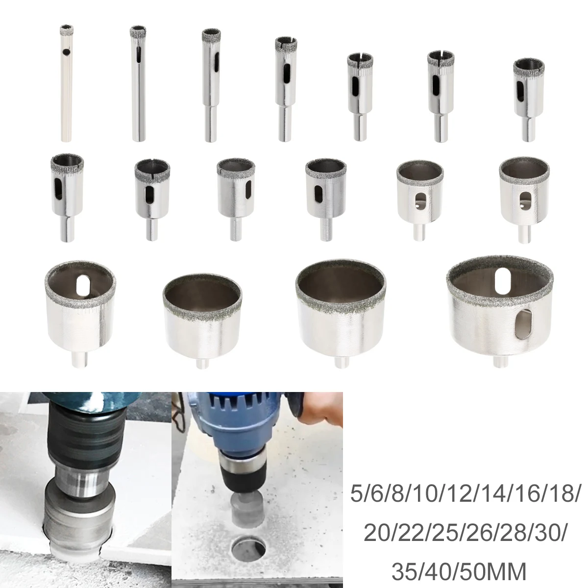 1 Piece 6-8-10-14-18-22-25-28mm Diamond Coated Core Hole Saw Drill Bit Set Tools Glass Drill Hole Opener for Tiles Glass Ceramic