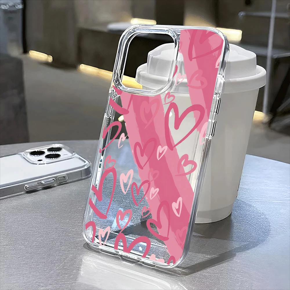 

Pink love Clear Case for iPhone16 Pro Max 16Pro 16Plus 16 15 Pro Max 15Pro 15Plus 15 13 13Pro 14 12 11Pro Max Plus