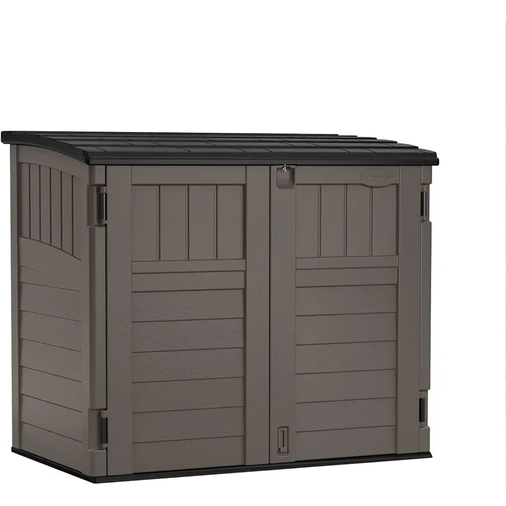 Modernist 4' x 2.5' Lockable Outdoor Garden Resin Low Profile Horizontal Storage Shed with 3 Doors, 34 Cubic Feet