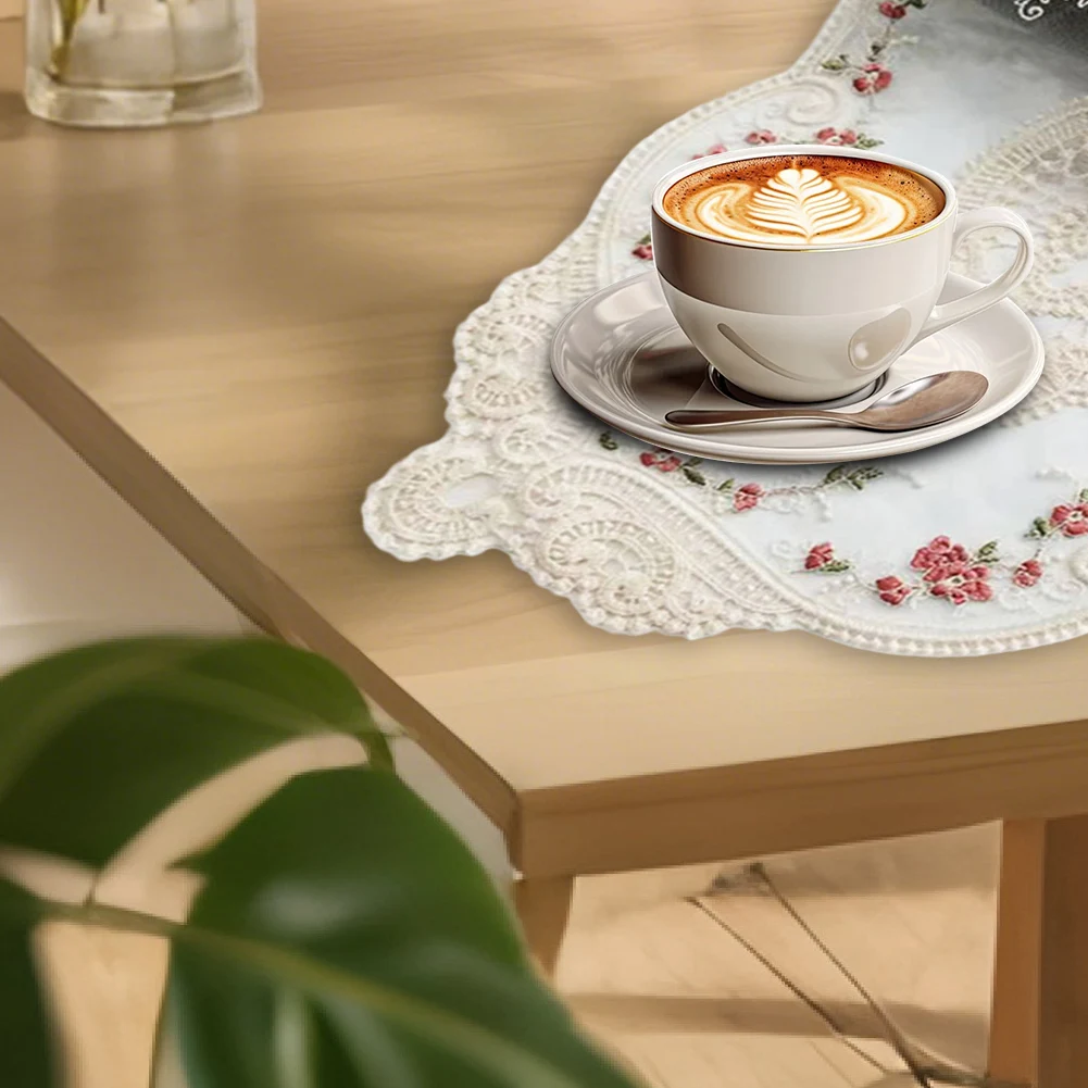 Anti-Slip Placemat Lace Cup Coaster Dining Table Decor Non-Fading Quality Premium Polyester Material Individual