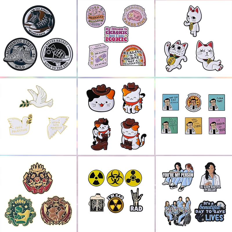 

3-6Pcs/Set Cartoon Cowboy Lucky Cat Enamel Pins Anime Peripherals Prince Rose Fox Brooch Lapel Badge Jewelry Gifts for Friends