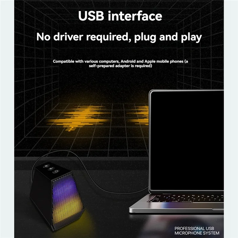 

B18B Настольный конденсаторный USB-мини-микрофон RGB-подсветка для записи видео, голосового чата, потокового геймера, микрофона